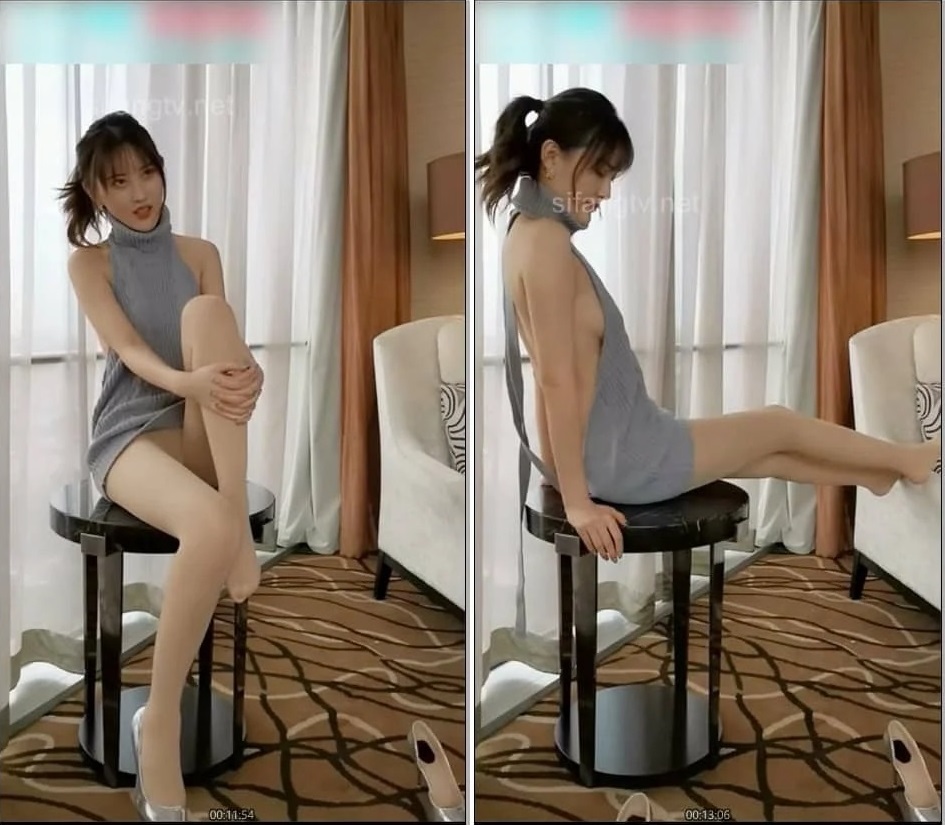 Tall and long-legged model goddess who looks like Zheng Shuang 90%, stockings, beautiful legs, large-scale shooting scene, slender figure, hips, no underwear, transparent stockings