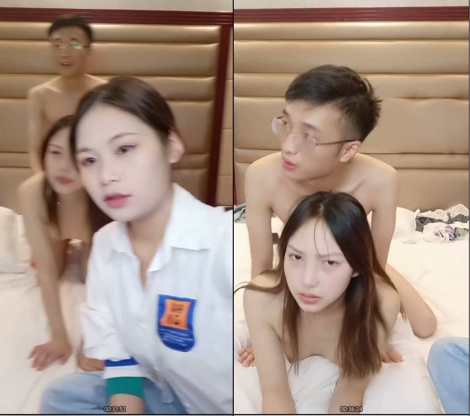 總能約到漂亮小姐姐老哥，青春貧乳嫩妹，揉捏奶子上位騎乘自己動，扶著屁股後入旁邊閨蜜觀戰